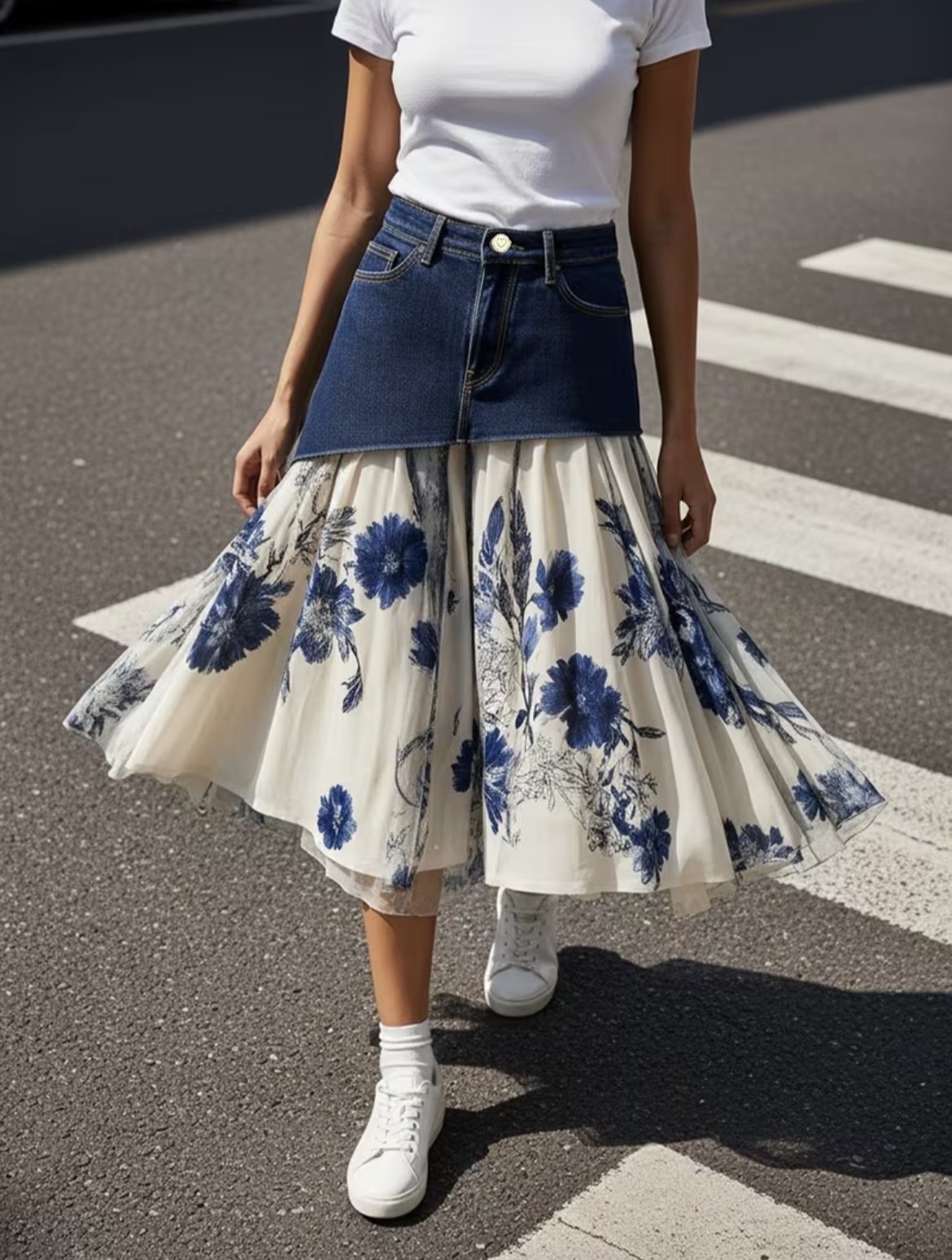 Midi Skirt Floral - Plusmaat dames rok met hoge taille,